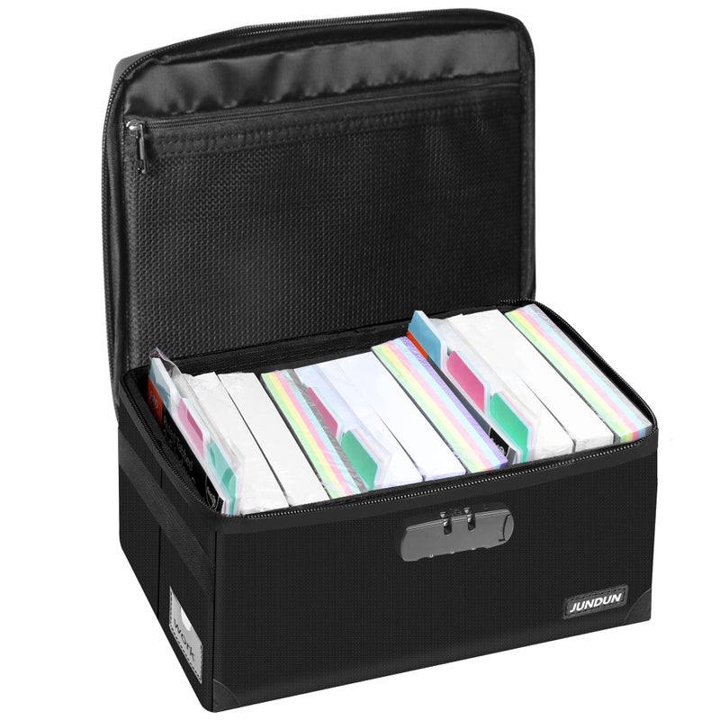 JUNDUN Index Card Holder with Lock,Collapsible Fireproof Index Card Box fits 1200 5x8-Inch Flash Cards - Business, Recipe, or Note Card Storage Boxes - Black - Image 1
